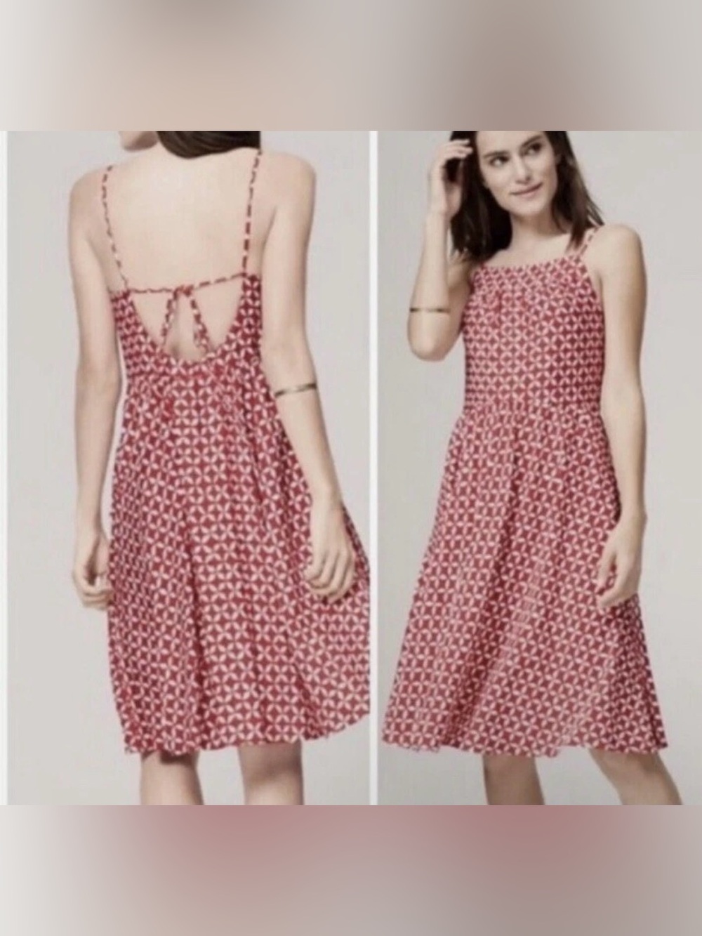 LOFT Red and White Backless Print Dress